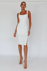Bella Vista Cowl Neckline Thick Strap Knee Length Dress White