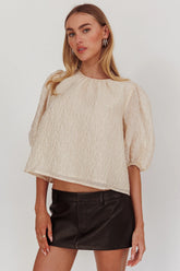 Beside You Puff Sleeves Tied Back Top Cream