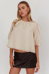 Beside You Puff Sleeves Tied Back Top Cream