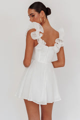 Nivaya Ruffle Neckline Mini Dress White