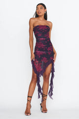 After Party Ruffle Trim Mini Dress Floral Grape