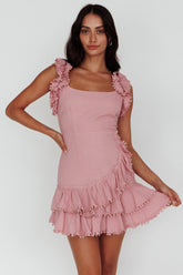 Annie Ruffle Shoulder Strap Dress Dusty Pink