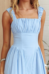 Suenito Ruched Detail A-Line Maxi Dress Blue