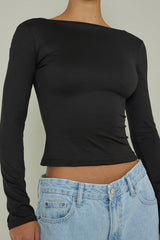 Cheers Boat Neck Long Sleeve Top Black