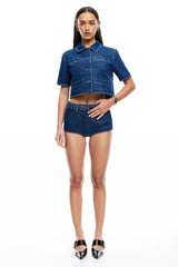 LIONESS Halston Denim Top Blue Denim