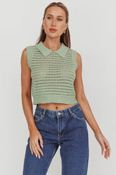Daithi Collared Sleeveless Knit Top Mint