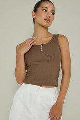 Recess Thick Strap Ribbed Top Brown