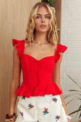 Allora Frill Sleeve Top Red