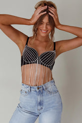 Showgirl Diamante Bra Crop Top Black