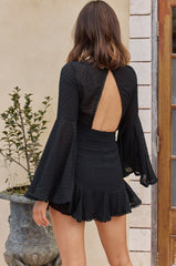 Angelou Long Bell Sleeve Hail Spot Dress Black