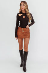 One Mind Cut-Out Neckline Knit Top Black