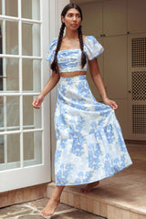 The Moment Puff Sleeve Crop Top Floral Blue
