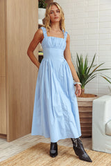 Suenito Ruched Detail A-Line Maxi Dress Blue