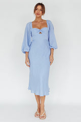 Betina Twist Bust Long Sleeve Midi Dress Blue