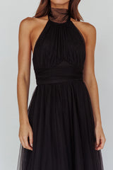 Andria Halterneck Tulle Midi Dress Black