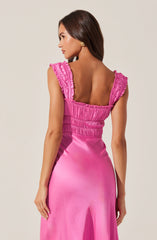 Enola Satin Smocked Midi Dress