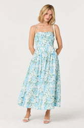 Capria Pleated Milkmaid Midi Dress