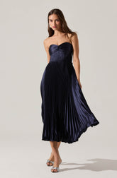 Ascella Strapless Pleated Midi Dress
