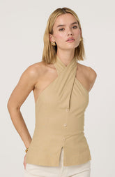 Yaritza Crossover Linen Blend Vest