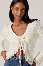 Lacey Pointelle Tie-Front Cardigan