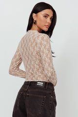 A La Mode Long Sleeve Lace Top Taupe