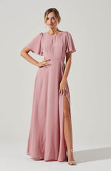 Katrina Flutter Sleeve Back Cutout Maxi Dress
