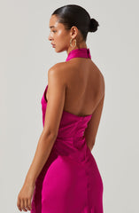 Marissa Satin Halter Neck Midi Dress