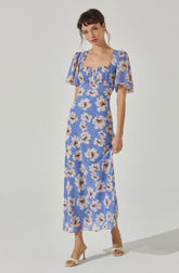 Tie Back Flutter Sleeve Midi Dress