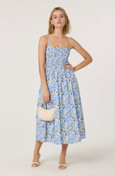 Smocked Floral Midi Dress