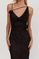 Golden Glow Rosette Cowl Neck Maxi Dress Black