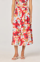 Button Front Pleated Midi Skirt