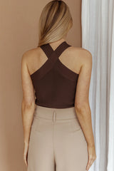 Kansas Crossover Neck Knit Top Brown