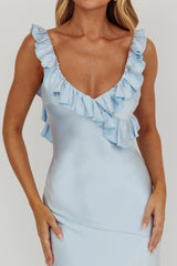 Alba Frill Trim Maxi Dress Blue