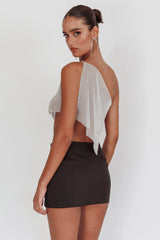 Sun Dial One Shoulder Diamante Top Silver