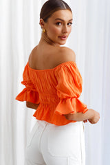 Josephina Off-Shoulder Lace-Up Front Crop Top Neon Orange