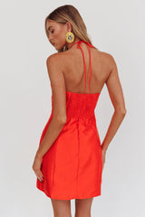 Falon Halter Bow Neck Mini Dress Red