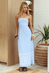 Jocasta Strapless Ric Rac Maxi Dress Blue