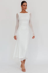 Lustre Open Back Mesh Maxi Dress White