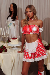 Miss Maiden Gingham Lace Top And Skirt Set Red