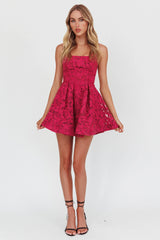 Miley Embroidered A-Line Mini Dress Fuchsia