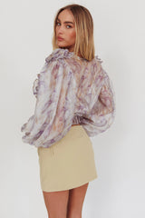 Forever Young Balloon Sleeves Cropped Blouse Purple Multi