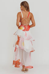 Veda Strappy Back Ruffle Maxi Dress Flowers Pink