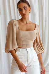 Love Like This Balloon Sleeve Open Back Crop Top Textured Beige