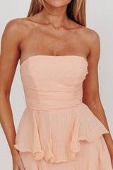 Giavana Strapless Layered Ruffles Midi Dress Blush