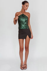Darcy Sequin Halter Top Hunter Green