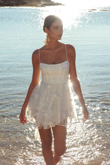 Athens Floral Bow Mini Dress White