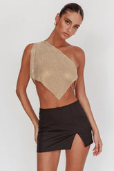 Sun Dial One Shoulder Diamante Top Gold