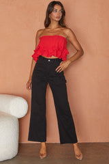 Meet Me At Sunset Frill Trim Bandeau Top Red