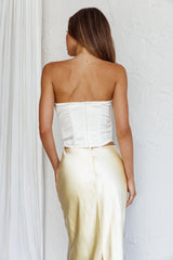 Sun Rose Strapless Crop Top Creme