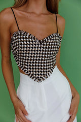 Miss Fine Heart Crop Top Houndstooth Black